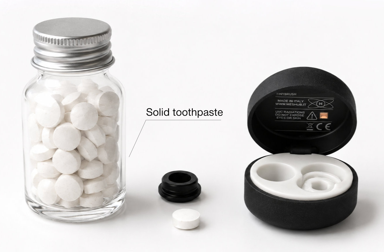 TinyBrush with toothpaste tablets