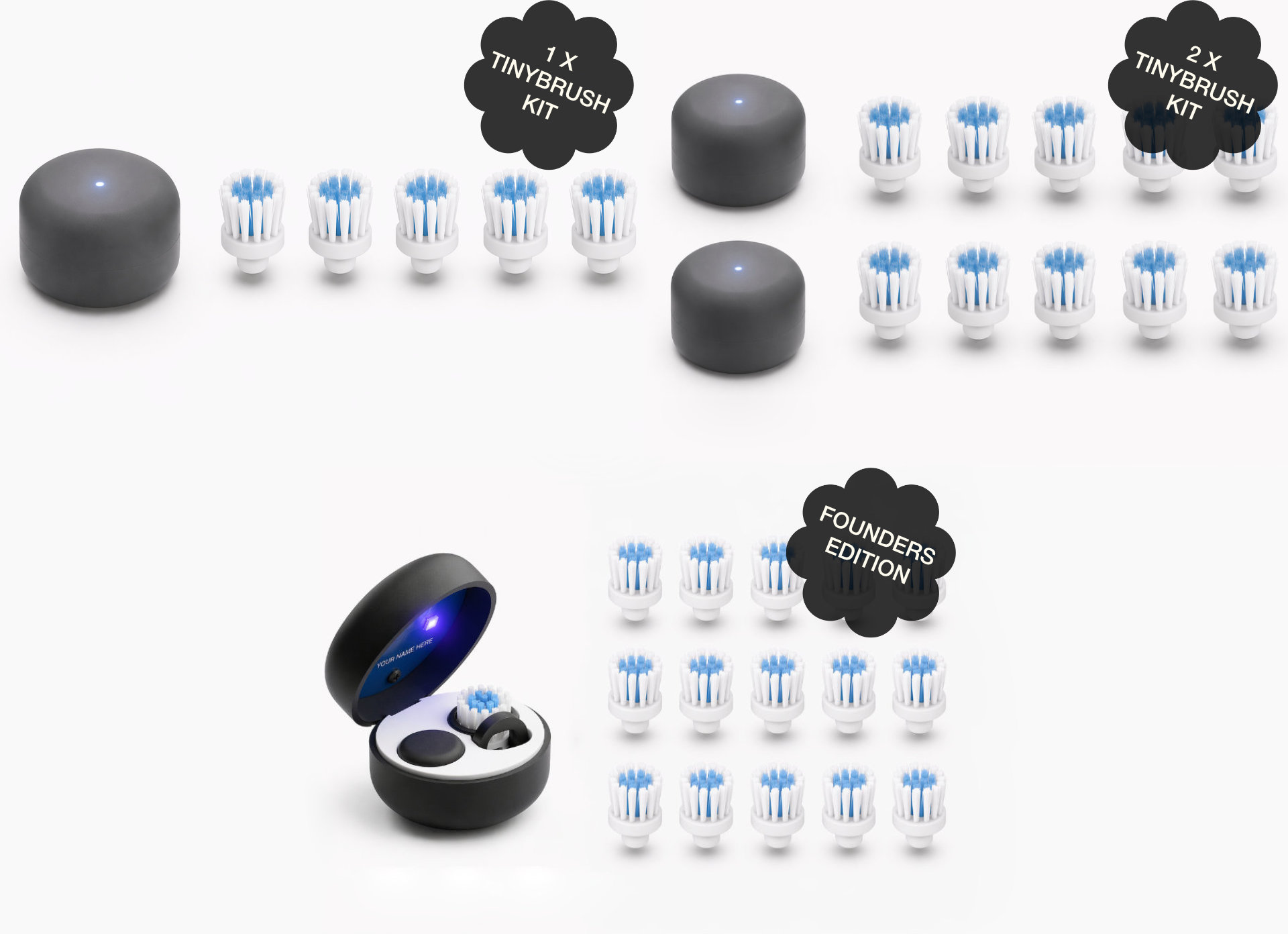 TinyBrush reward options: one kit, two kits and Founders Edition